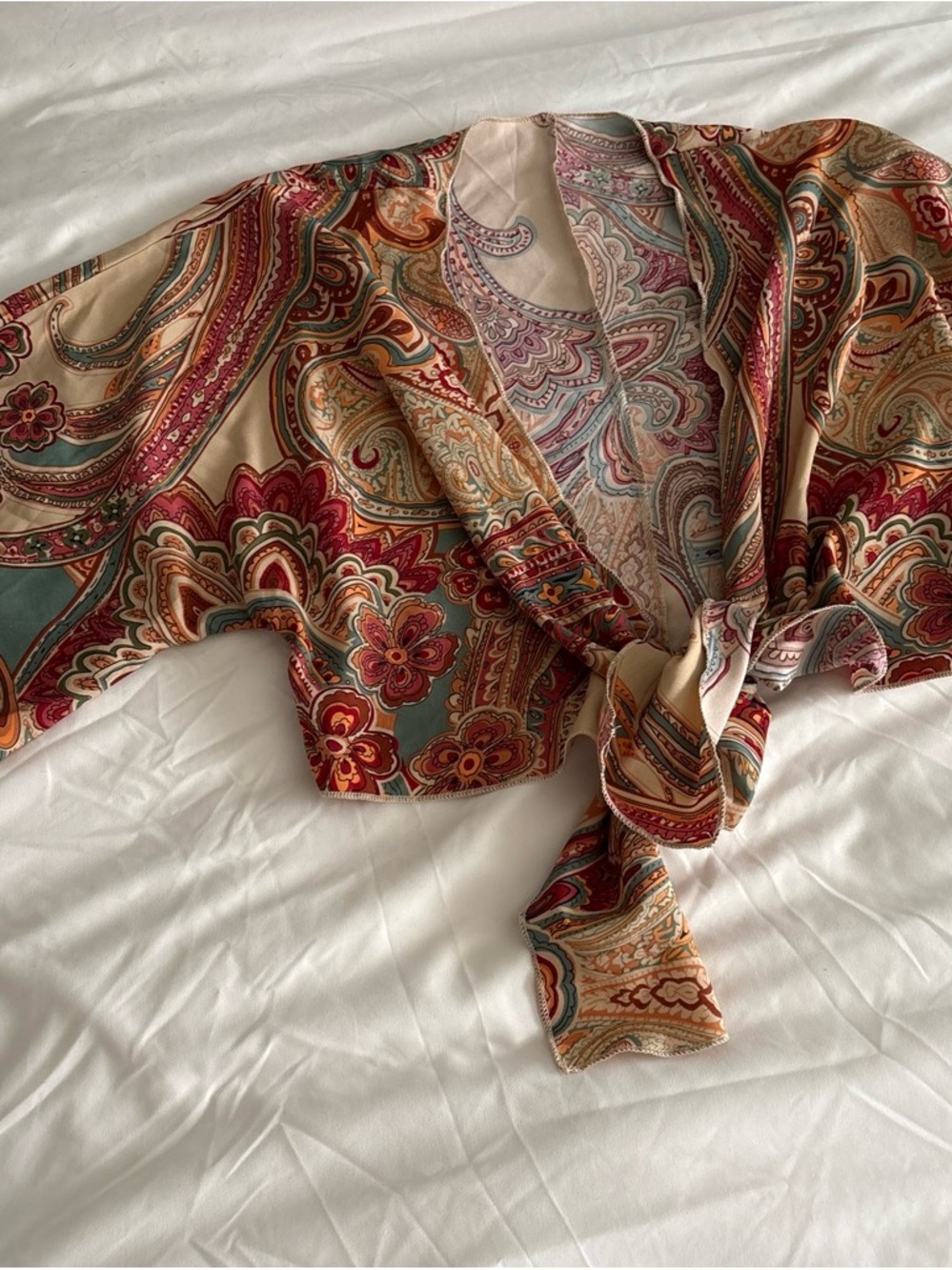 SHEIN Paisley Tie-Front Blazer in Cream, Red, Teal, Rust